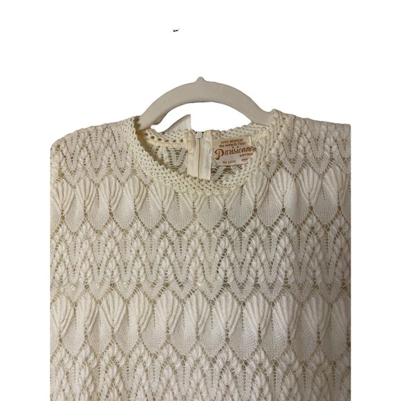 Vintage Pariseanne knitwear lace cream tank‎ top Sz M based on PTP 18" - Picture 2 of 8